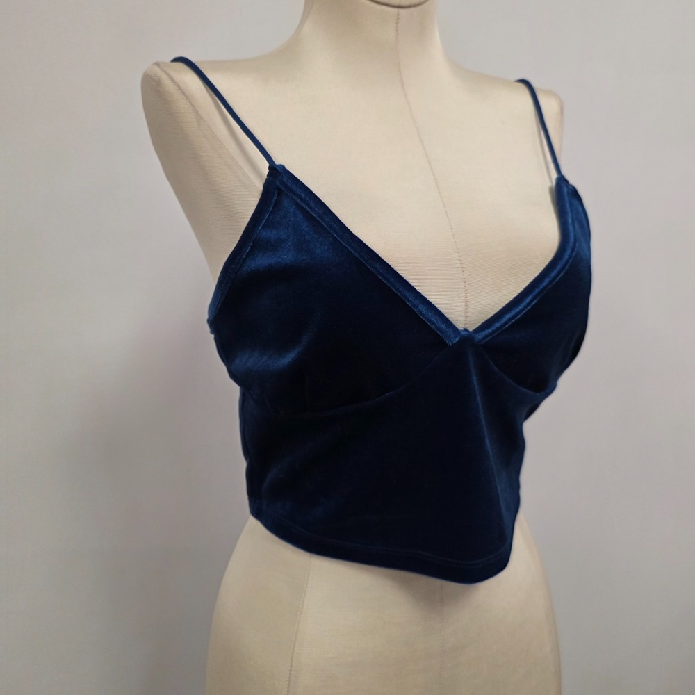 Blue Velvet Whimsigoth Crop Top Size S Celestial Witchy Babydoll Sultry Jewel